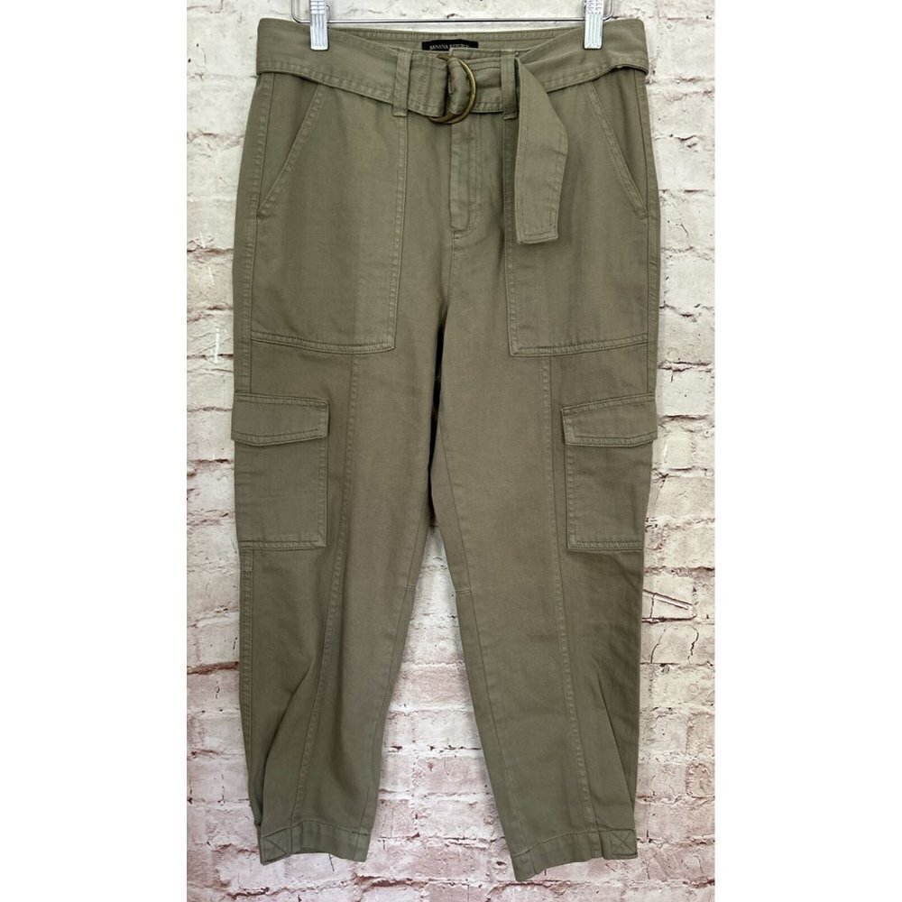 Banana Republic Womens Pants 2 Tapered Ankle Utility Cargo Surplus Olive Green